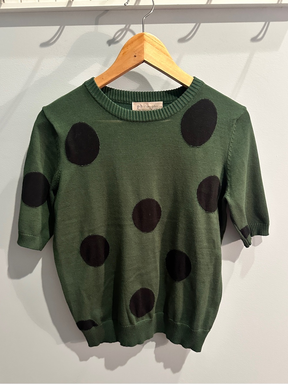 Philosophy Olive Green Crewneck Sweater with Black Dot Accent